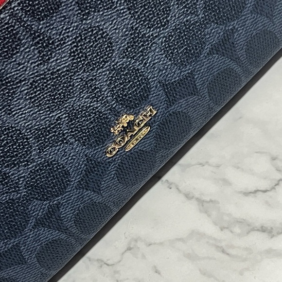 NWT Coach Double Zip Wallet Wristlet Signature Canvas Denim Red CX161 - Picture 7 of 8